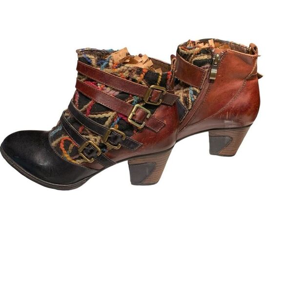 Spring Step L’Artiste Redding Ankle Boot Leather&Fabric Multi-Color Block Heel 7 - Picture 3 of 9